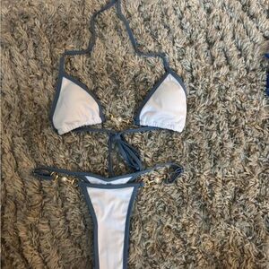 SHEIN White and Blue Bikini with Gold Accents